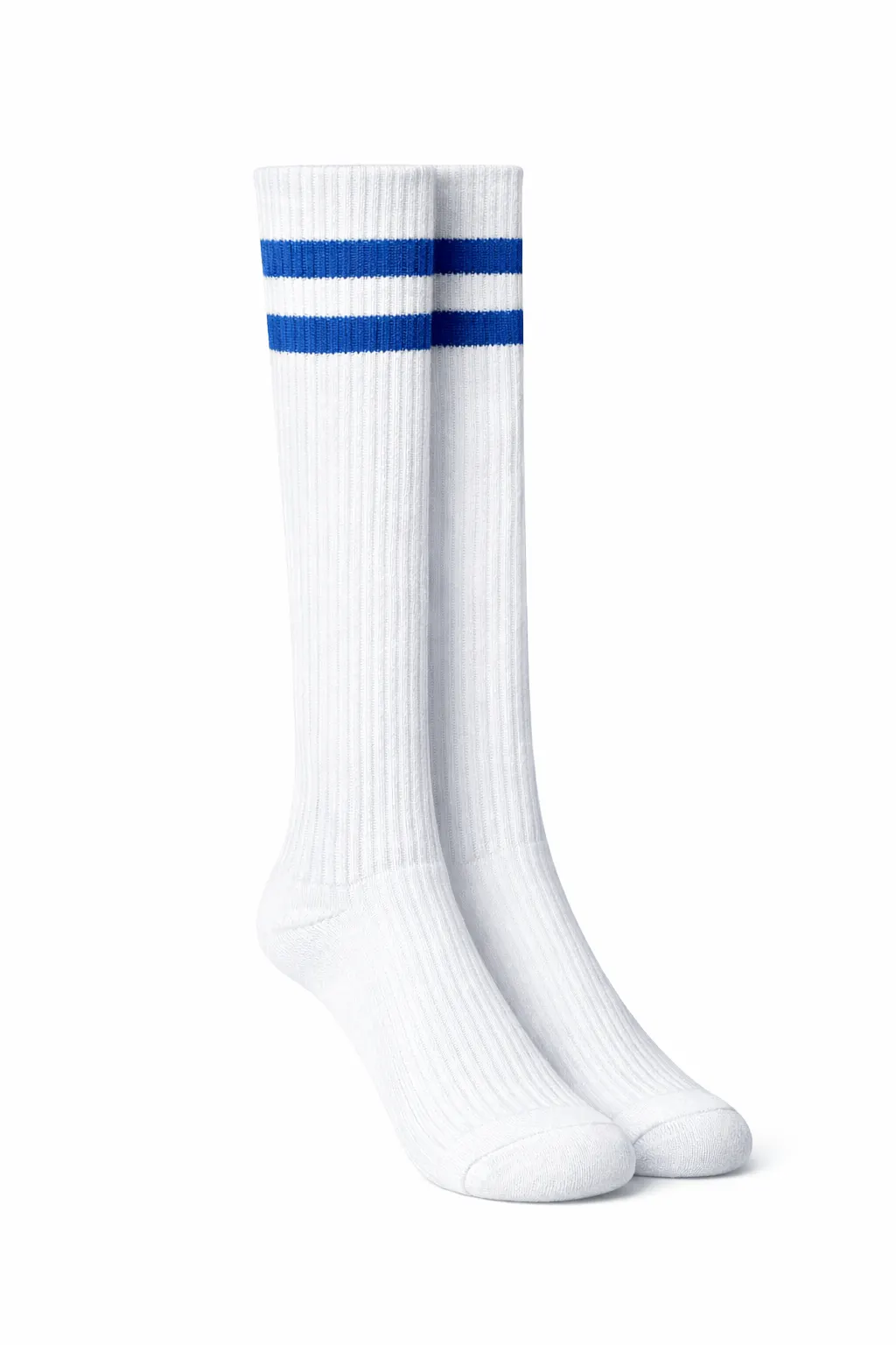 White School Socks, Blue Stripe Soft Stretch Knit - Image 1