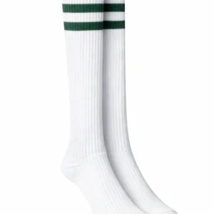 White School Socks, Green Stripe Soft Stretch Knit