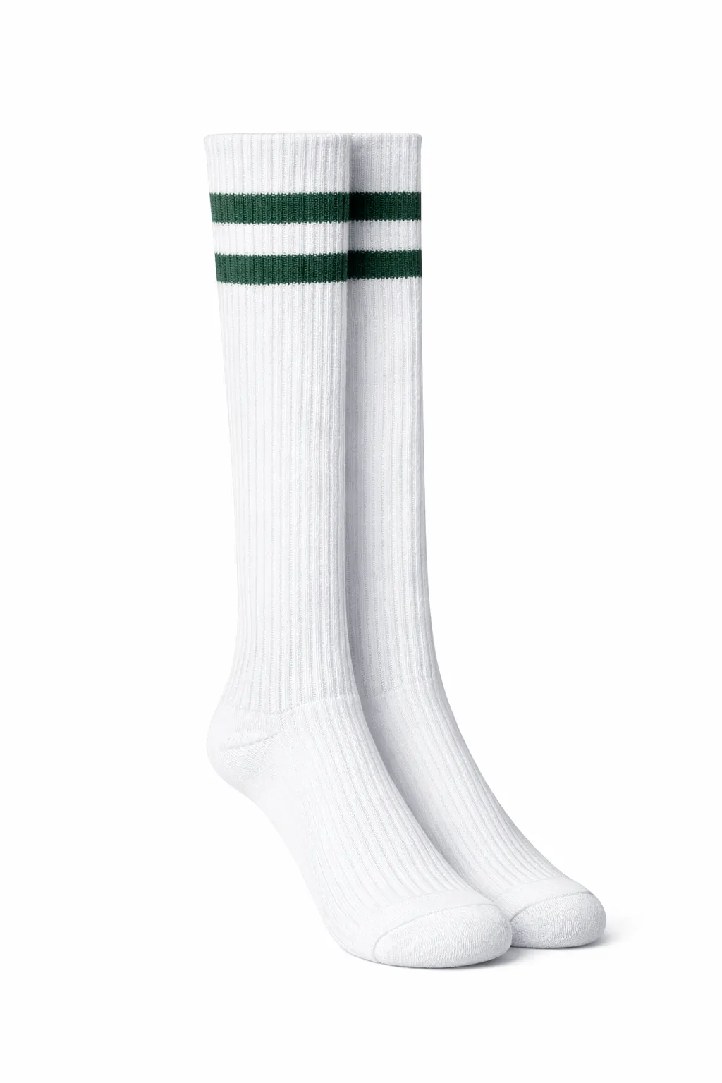 White School Socks, Green Stripe Soft Stretch Knit - Image 1
