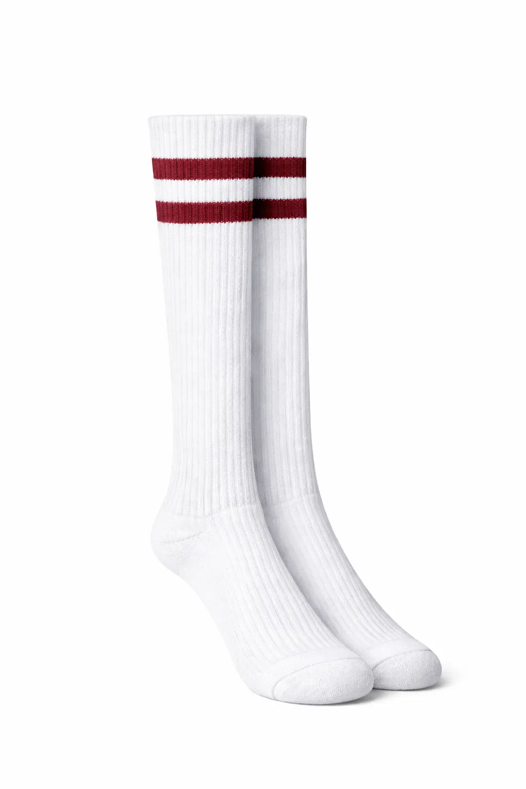 White School Socks, Maroon Stripe Soft Stretch Knit - Image 1