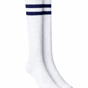 White School Socks, Navy Stripe Soft Stretch Knit