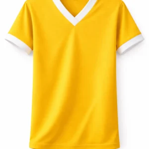 Yellow PE Shirt, White V-Neck Breathable Lightweight Sports Fabric